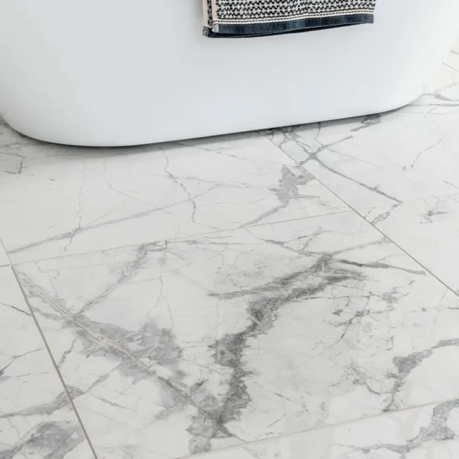 Olympia White Porcelain Marble Effect Polished Wall and Floor Tiles