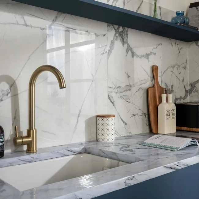 Olympia White Porcelain Marble Effect Polished Wall and Floor Tiles