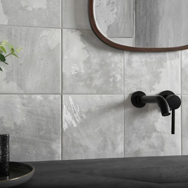 Raku Square Silver Grey Gloss Patterned Wall Tiles