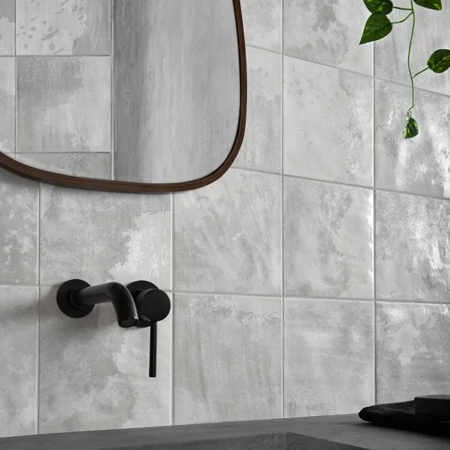 Raku Square Silver Grey Gloss Patterned Wall Tiles