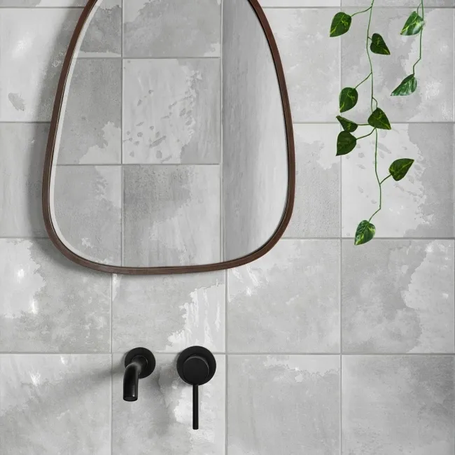 Raku Square Silver Grey Gloss Patterned Wall Tiles