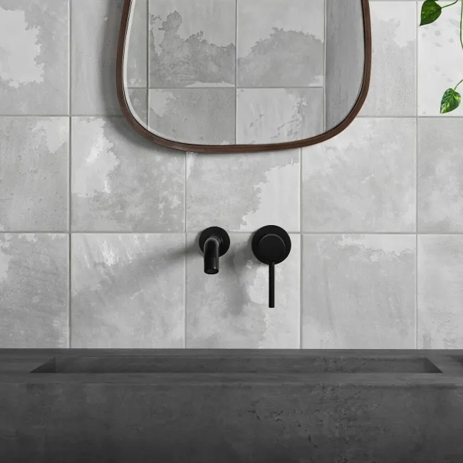 Raku Square Silver Grey Gloss Patterned Wall Tiles