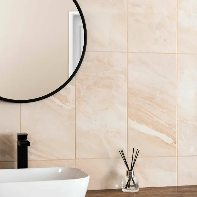 Mediterranean beige Ceramic Gloss Marble Effect Wall Tiles