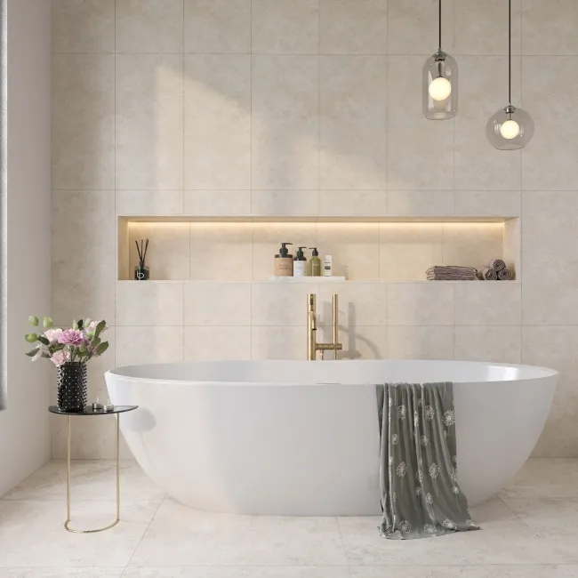 Fargo White Matt Stone Effect Anti Slip Wall and Floor Tiles 600x300