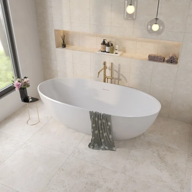 Fargo White Matt Stone Effect Anti Slip Wall and Floor Tiles 600x300