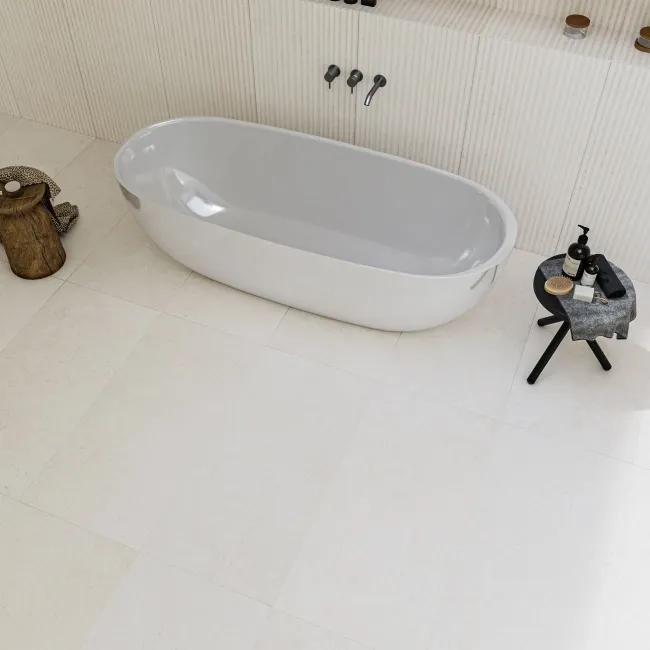 Fargo White Matt Stone Effect Anti Slip Wall and Floor Tiles 1200x600