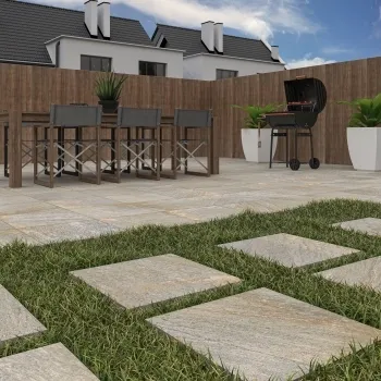 Myrtos Beige Stone Effect Porcelain Paving Slabs 20mm