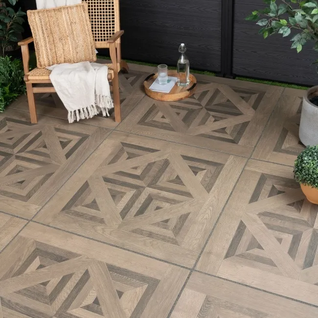 Galloway Walnut Brown Parquet Effect 20mm Porcelain Paving Slabs