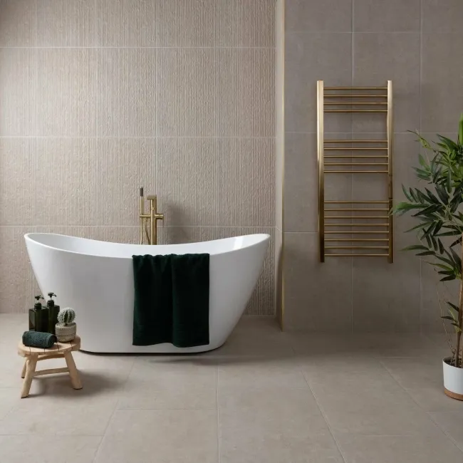 Shallows Beige Matt Limestone Effect Fluted Decor Wall Tiles