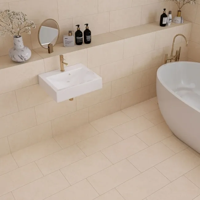 Fargo Beige Matt Stone Effect Anti Slip Wall and Floor Tiles 600x300