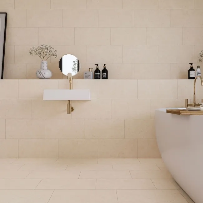 Fargo Beige Matt Stone Effect Anti Slip Wall and Floor Tiles 600x300