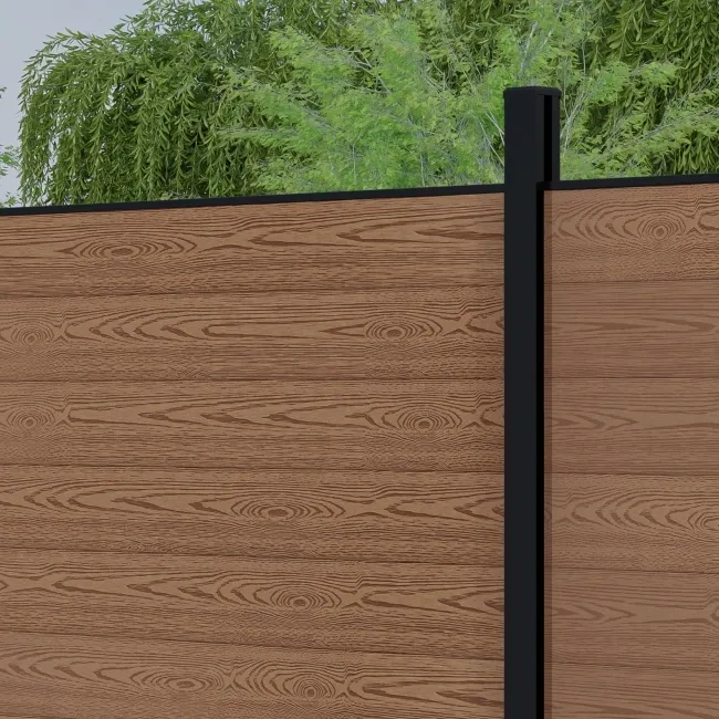 LuxeLine® Teak Composite Fence Panel with Buried Aluminium Post 6ft