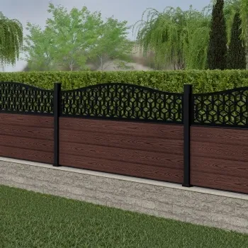 LuxeLine Composite Fence Panel Walnut 3ft High - Geometric Decorative Screen with Aluminium Post