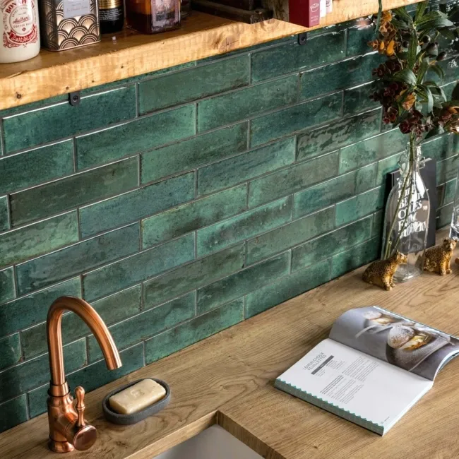 Hope Olive Gloss Brick Effect Wall Tiles | Walls and Floors