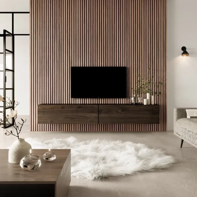Autumn Brown Oak Acoustic Wood Media Wall Panelling Kit with Adhesive(Covers 7.2 SQM)
