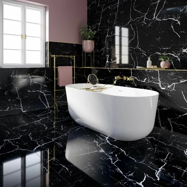 Marquina Polished Black Porcelain Marble Effect 60x120 Wall and Floor Tiles