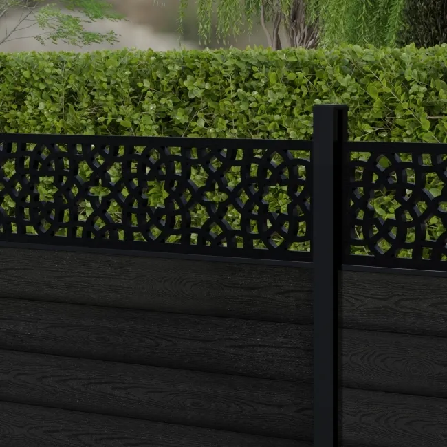 LuxeLine Composite Fence Panel Black 3ft High - Moroccan Decorative Screen with Aluminium Post