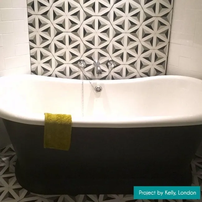 Contour Shadow Black and White Hexagon Patterned Floor Tiles