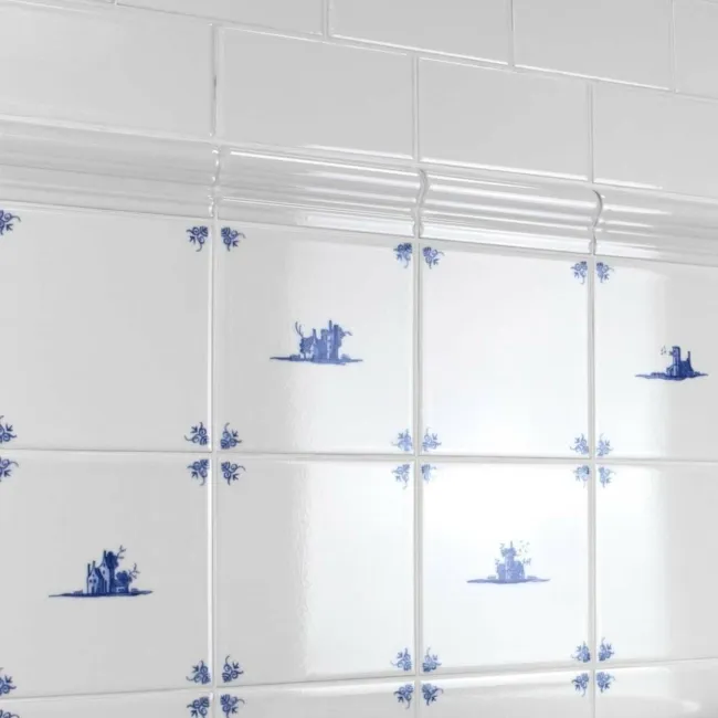 Antique Bastille White Flat Crackle Mini Metro Tiles