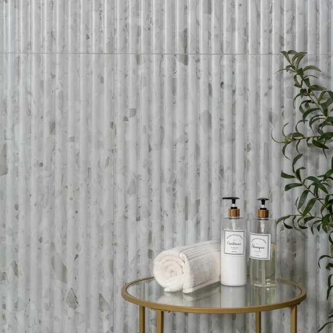 Indulgence Terrazzo Grey Effect Fluted Decor Wall Tiles