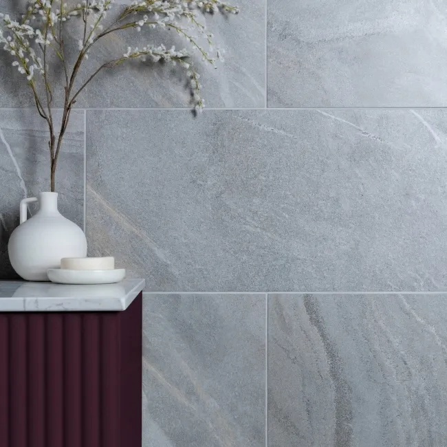 Devoke Light Grey Matt Stone Effect Wall and Floor Tiles 597x297