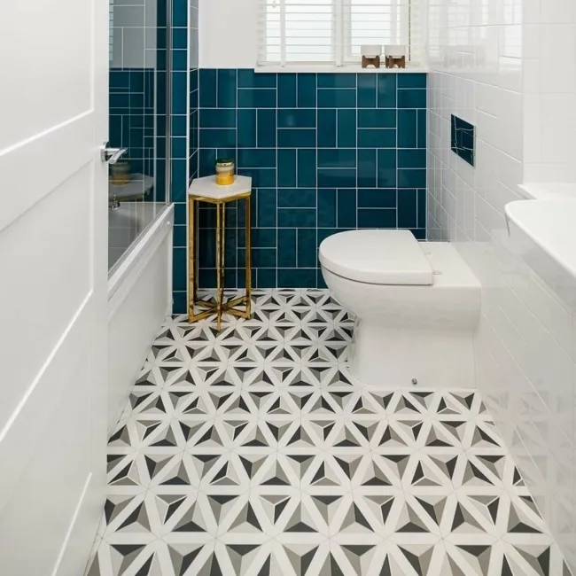 Contour Shadow Black and White Hexagon Patterned Floor Tiles