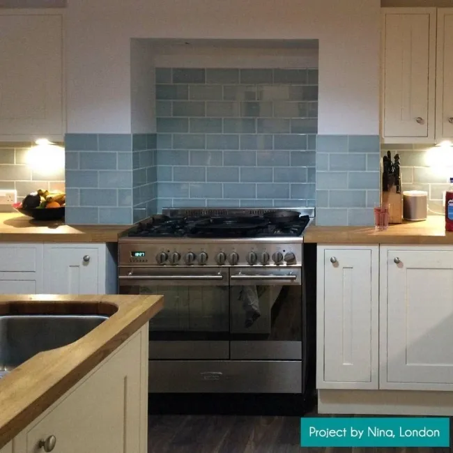 Ritz Leaf Blue Wall Gloss Brick Tiles