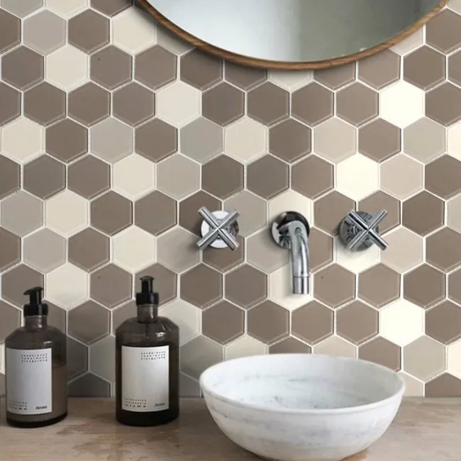 Ligo Glass Mocha Hexagon Mosaic Tiles