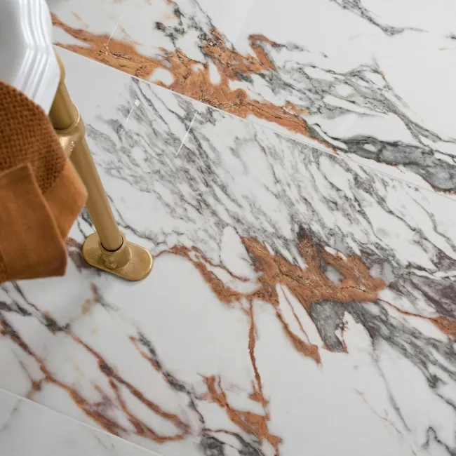 Deluxe Gold Leaf Ultra Porcelain Gloss White Marble Effect Tiles