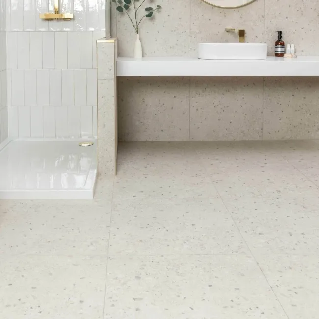 Flecks Matt Light Grey Terrazzo Effect Wall and Floor Tiles
