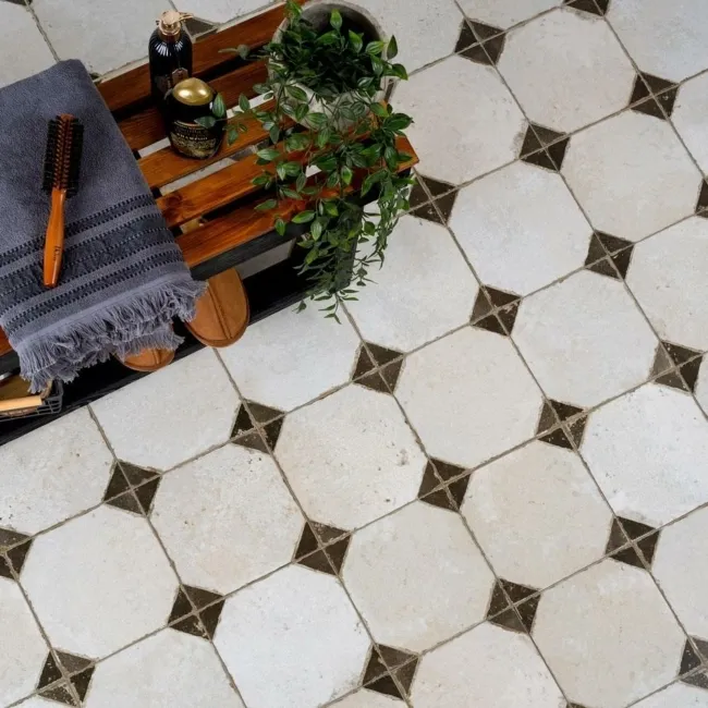Octagon Effect Charcoal Grey Matt Vintage Pattern Wall and Floor Tiles