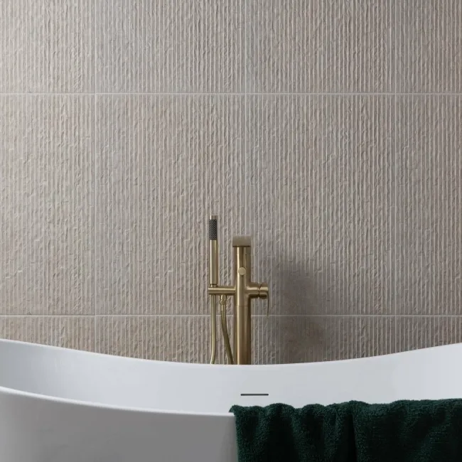 Shallows Beige Matt Limestone Effect Fluted Decor Wall Tiles