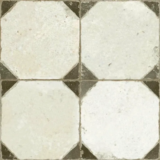 Octagon Effect Charcoal Grey Matt Vintage Pattern Wall and Floor Tiles