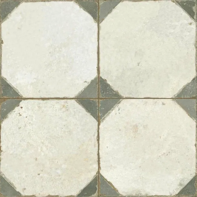 Octagon Effect Olive Green Matt Vintage Pattern Wall and Floor Tiles