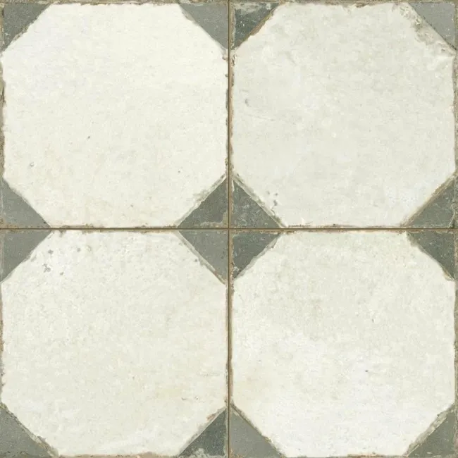 Octagon Effect Olive Green Matt Vintage Pattern Wall and Floor Tiles