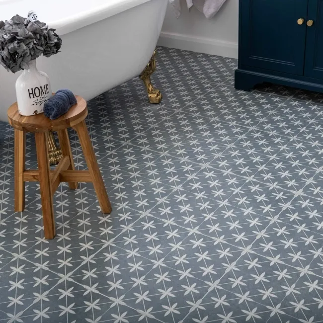 Winslow Blue and White Matt Patterned Floor Tiles