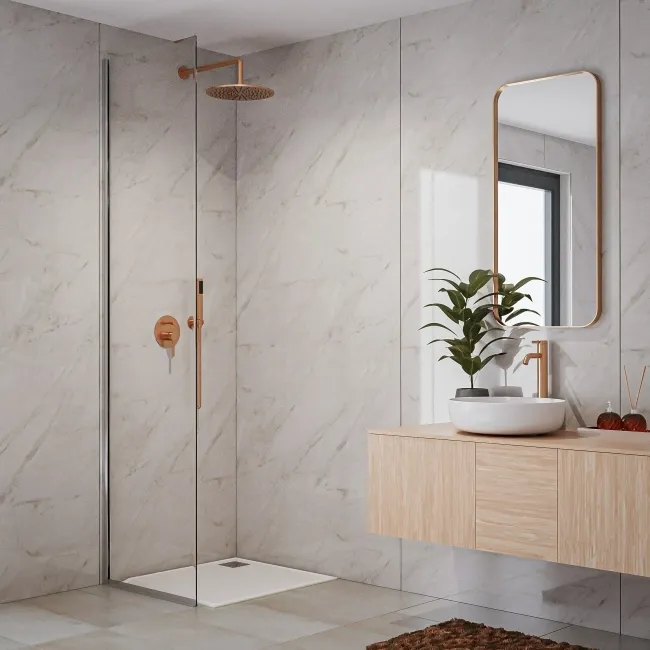Trepanel Aqua® Gloss Light Grey Marble Effect PVC Bathroom Wall Panel