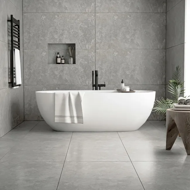 Mineral Grey Matt Travertine Effect Porcelain Floor Tiles