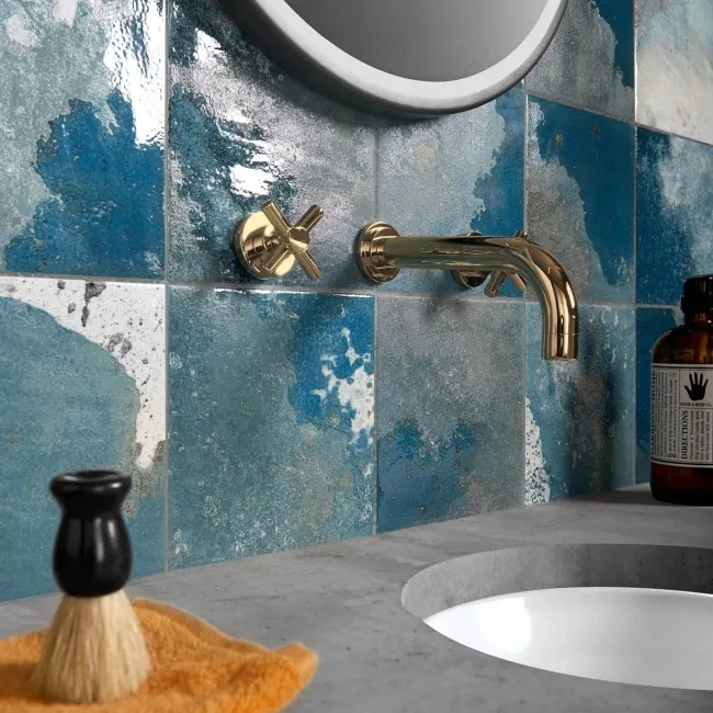 Raku Square Blue Gloss Patterned Wall Tiles