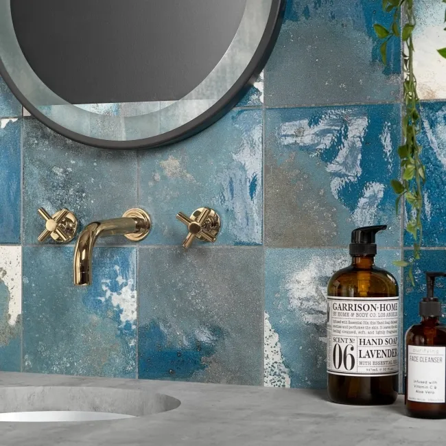 Raku Square Blue Gloss Patterned Wall Tiles