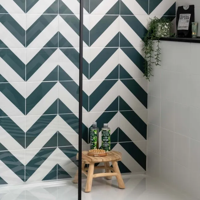 Zebra Green and White Matt Striped Patterned Wall and Floor Tiles