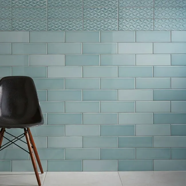 Ritz Leaf Blue Wall Gloss Brick Tiles