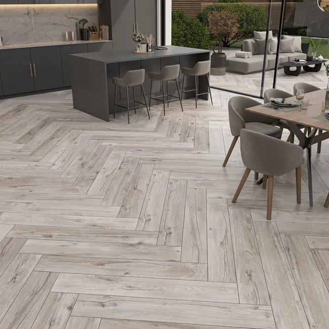 Muniellos Grey Wood Effect Porcelain Floor Tiles 1215x195