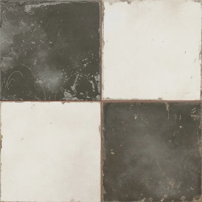 Moiety Black and White Matt Chequer Pattern Floor Tiles