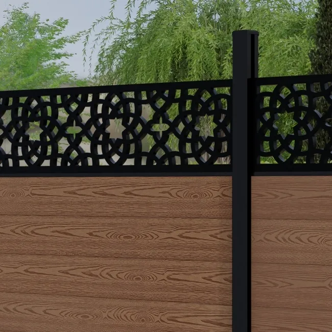 LuxeLine Composite Fence Panel Teak 6ft High - Moroccan Decorative Screen with Buried Aluminium Post