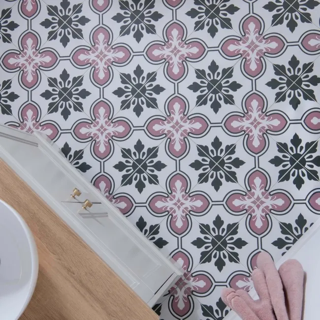 Fiore Pink Matt Patterned Wall and Floor Tiles
