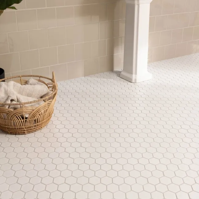 Pixel White 50x50 Hexagon Matt Mosaic Tiles