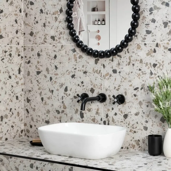 Flecks Matt Grey Terrazzo Effect Wall and Floor Tiles