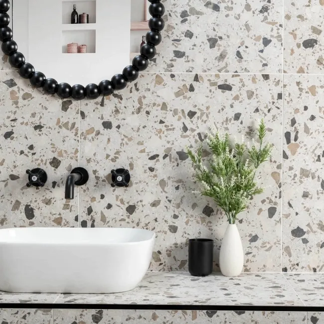 Flecks Matt Grey Terrazzo Effect Wall and Floor Tiles