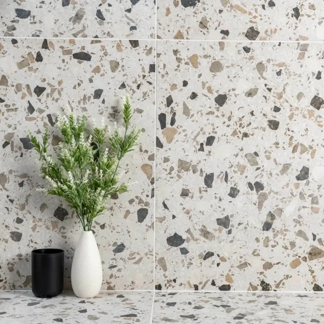 Flecks Matt Grey Terrazzo Effect Wall and Floor Tiles